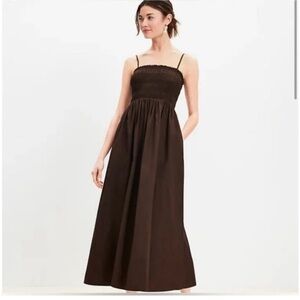 Anne Taylor Loft Brown Maxi Smock Dress Small Like New
